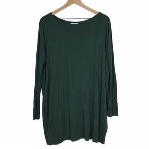 PIKO Tunic Top Dress Oversized Stretch Long Sleeve Solid Forest Green Size Small